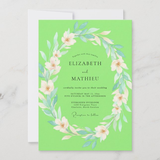 Invitación Boda con Vid de Cuña Blanca Chartreuse (Anverso)