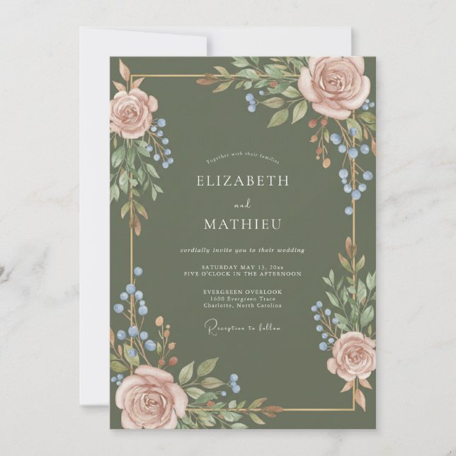 Invitación Boda con Vid de Olivo Rosado (Anverso)