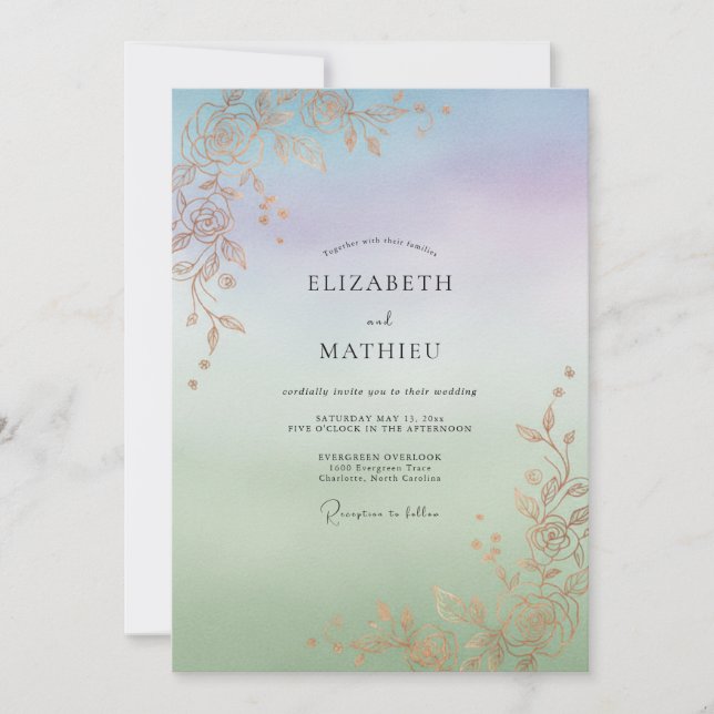 Invitación Boda con Vid de Oro Irisado (Anverso)