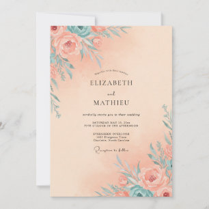 Invitación Boda con Vid de Té Azul y Albaricoque