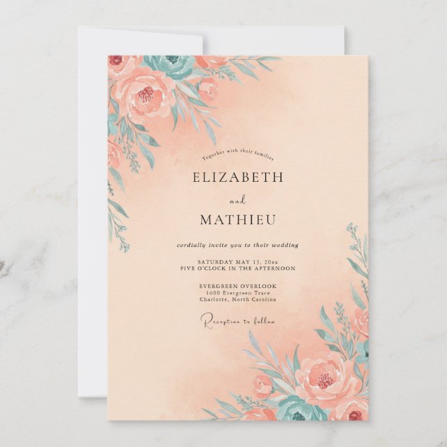 Invitación Boda con Vid de Té Azul y Albaricoque (Anverso)