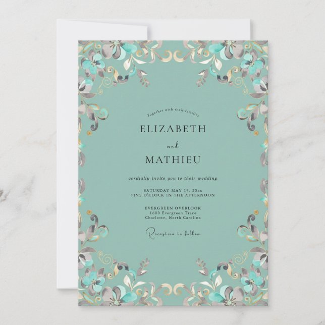 Invitación Boda con Vid Ornata Espuma de Mar (Anverso)