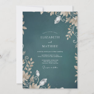 Invitación Boda con Vid Verde Teal Oscuro