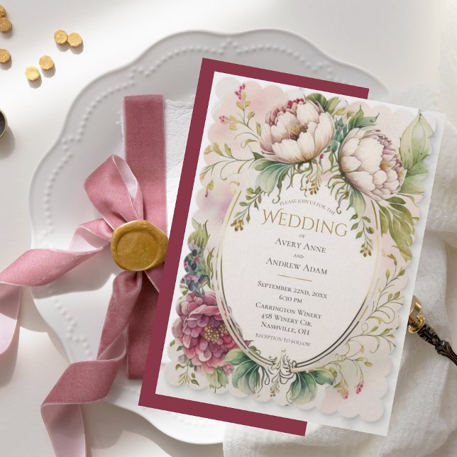 Invitación Boda con volutas de Borgoña elegante (Subido por el creador)
