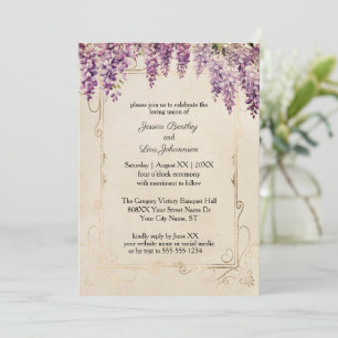 Invitación Boda con Wisteria en Acuarela sobre Pergamino Vint