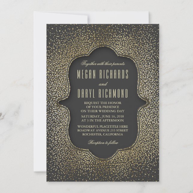 Invitación Boda Confetti de Vintage Gold Purpurina (Anverso)