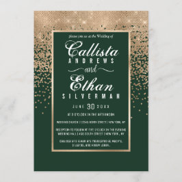 Invitación Boda Confetti Purpurina de Oro Verde Forestal moda