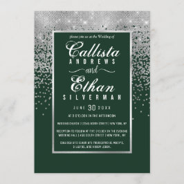 Invitación Boda Confetti Purpurina de Plata Verde Forestal de