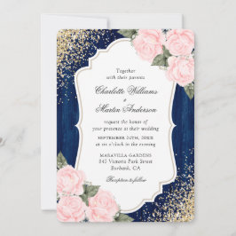 Invitación Boda Confetti, Rosa de Rubor azul de la Marina Rus