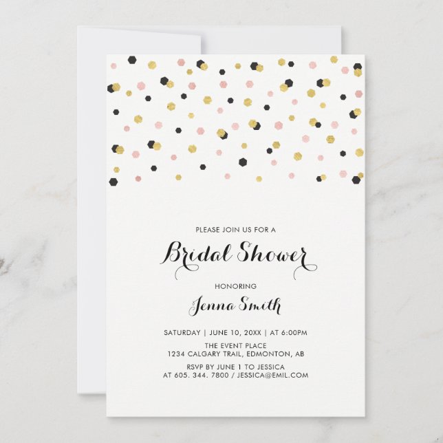 Invitación Boda Confetti simple y moderno invitan a una ducha (Anverso)
