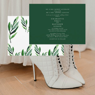Invitación Boda Contemporánea con Acuarela de Follaje Verde