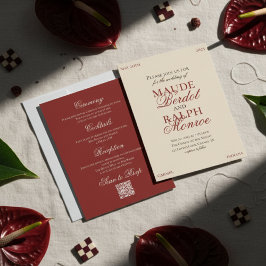 Invitación Boda Contemporánea de Dinero Antiguo Rojo Intenso