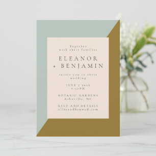 Invitación Boda contemporánea de respuesta azul claro mostaza