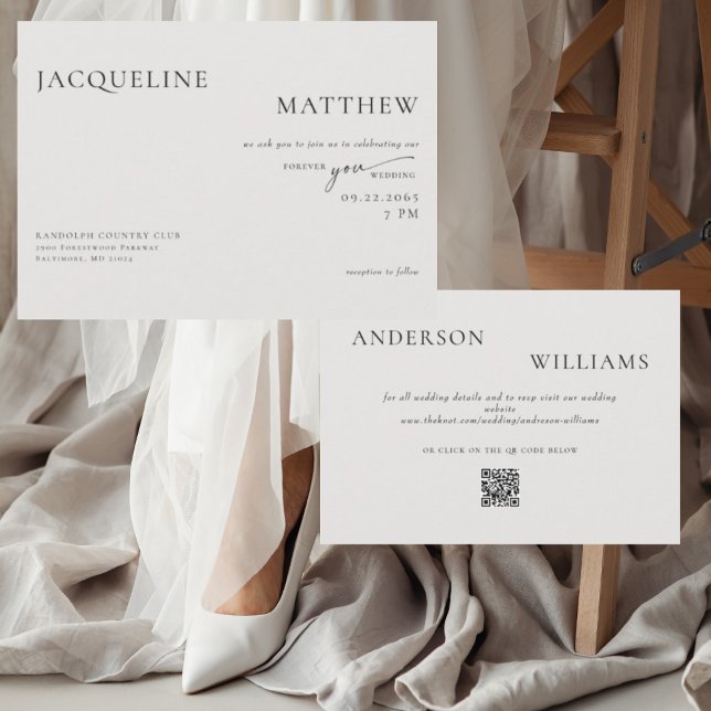 Invitación Boda Contemporánea Forever You Beige Código QR (Subido por el creador)