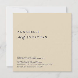 Invitación Boda contemporáneo azul de la Marina Beige Moderna