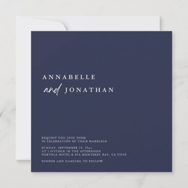 Invitación Boda contemporáneo azul de la marina blanca crema  (Anverso)