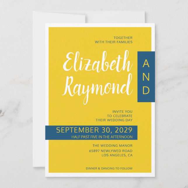 Invitación Boda contemporáneo contemporáneo mínimo amarillo y (Anverso)