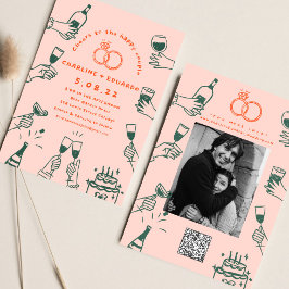 Invitación Boda contemporáneo de código Qrcode con dibujos a 