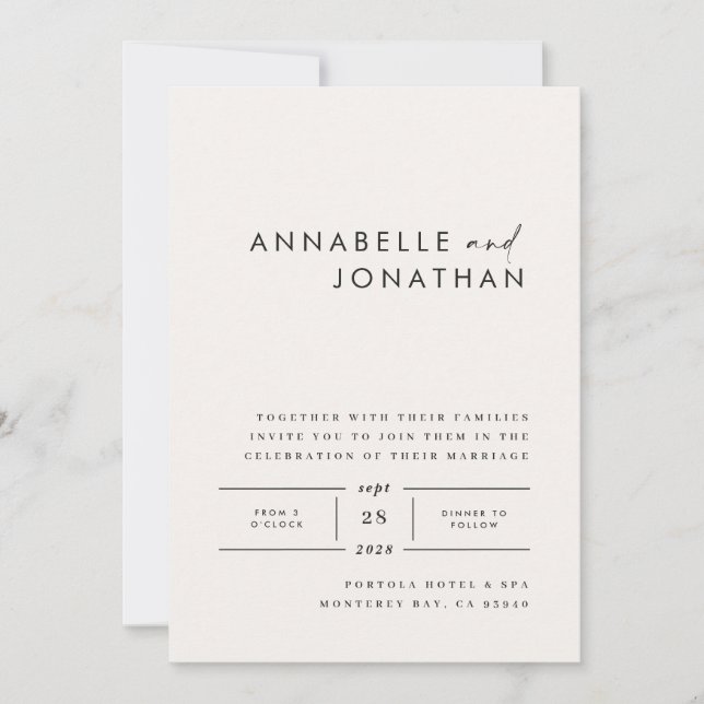 Invitación Boda contemporáneo de escritura moderna en blanco  (Anverso)