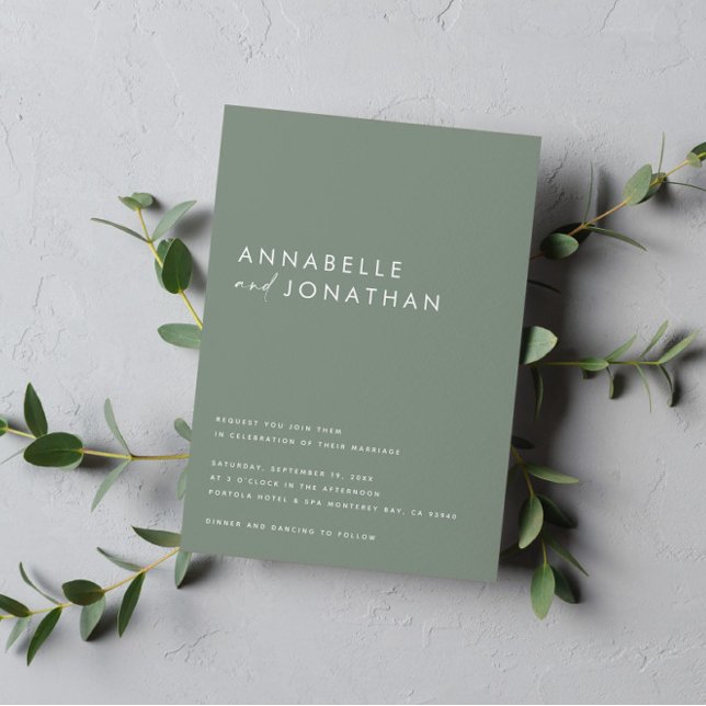 Invitación Boda contemporáneo del guión verde sabio moderno (Subido por el creador)