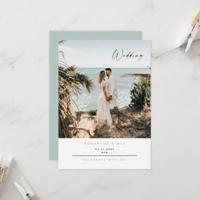 Invitación Boda contemporáneo Seafoam simple de la pareja (Anverso/Reverso In Situ)