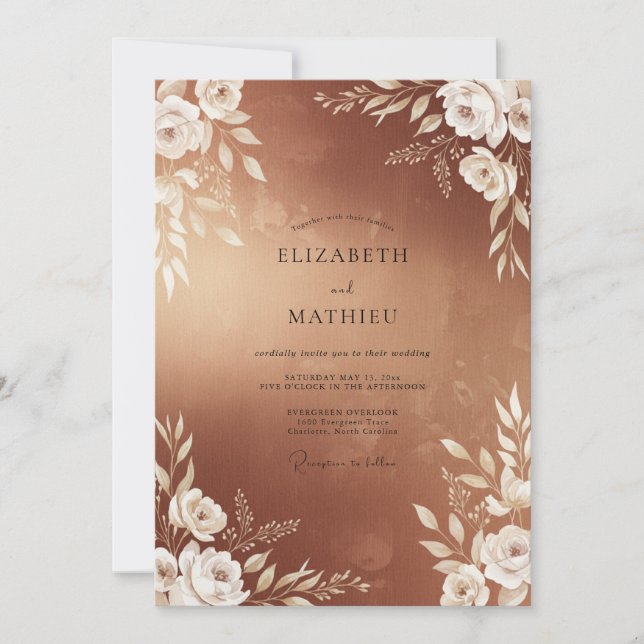 Invitación Boda Copiosa de Hojas de Cobre (Anverso)