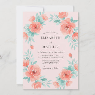 Invitación Boda Coral Acuario Peonía