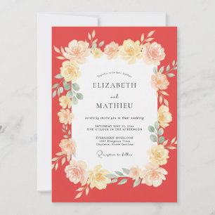Invitación Boda Coral Amarillo Ranunculus Eucalipto Polvorien