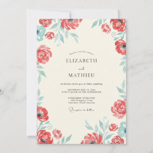 Invitación Boda Coral Aqua Amapola