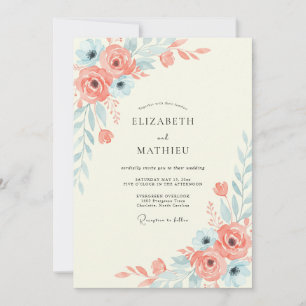 Invitación Boda Coral Aqua Blossom