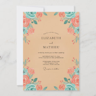 Invitación Boda Coral Aqua Petal