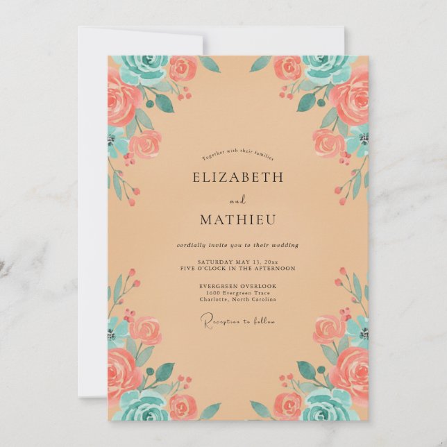 Invitación Boda Coral Aqua Petal (Anverso)
