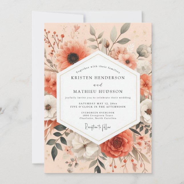 Invitación Boda Coral Artístico en Flor (Anverso)
