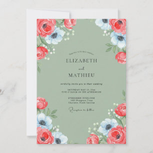 Invitación Boda Coral Azul Salvia Pétalo