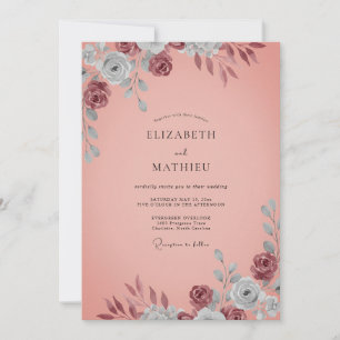 Invitación Boda Coral Maroon Bloom