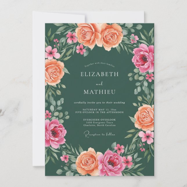 Invitación Boda Coral Petal de Fucsia (Anverso)