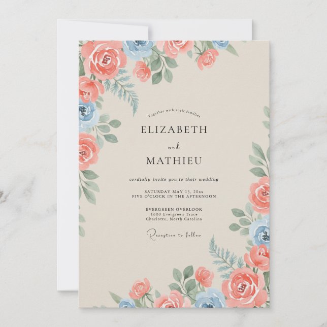 Invitación Boda Coral Rosa Suave Azure (Anverso)