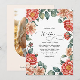 Invitación Boda Coral Rose, Apricot Blush y Soft Mint