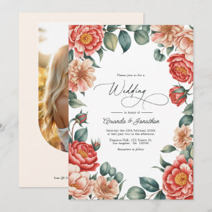 Invitación Boda Coral Rose, Apricot Blush y Soft Mint