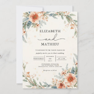 Invitación Boda Coral Rubor Floral Garland