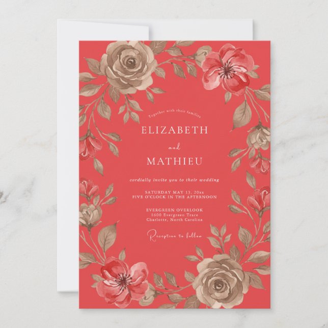Invitación Boda Coral Vintage Rosa (Anverso)