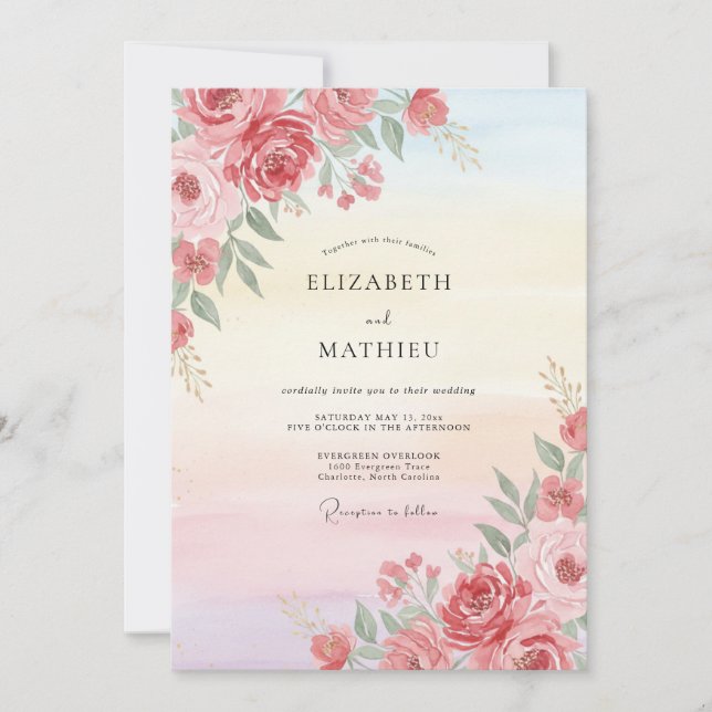 Invitación Boda Coral Vivid Rose (Anverso)