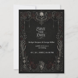 Invitación Boda Corazón Calavera Rosa Negra Gótica