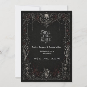 Invitación Boda Corazón Calavera Rosa Negra Gótica 