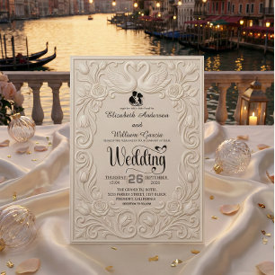 Invitación Boda Corazón de Cisne Filigrana Barroca Victoriana