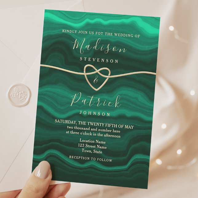 Invitación Boda Corazón de Cuerda de Mármol Verde Esmeralda (Subido por el creador)