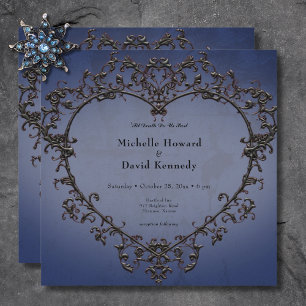 Invitación Boda Corazón de Filigrana Negro y Azul Gótico