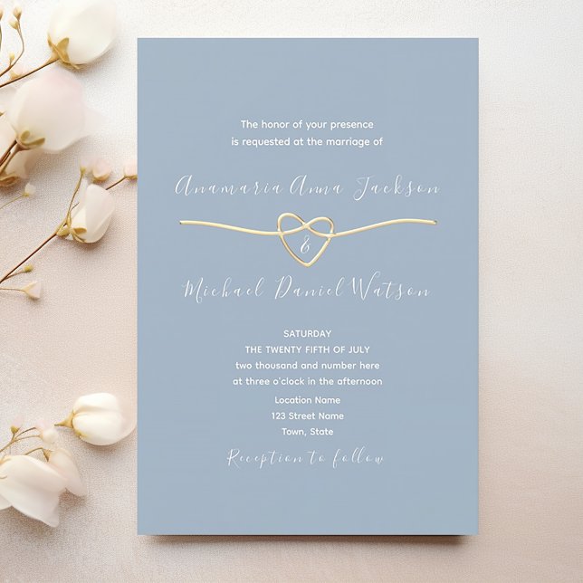 Invitación Boda Corazón de Oro Azul Polvoriento (Subido por el creador)