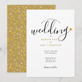 Invitación Boda Corazón Dorado Elegant Script