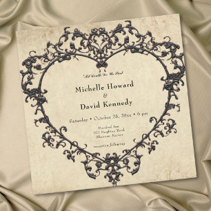 Invitación Boda Corazón Filigrana Pergamino Negro Tan Gótico